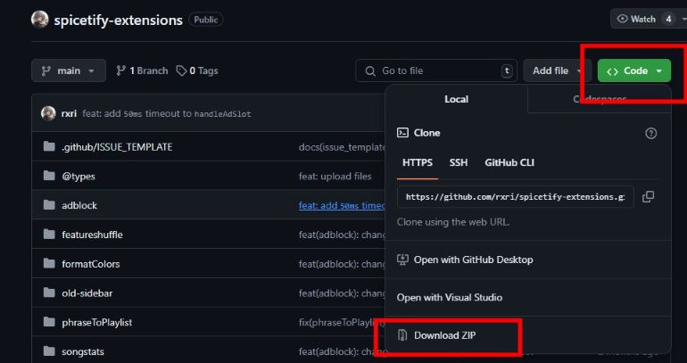 download-github-repo-of-spicetify-extensions