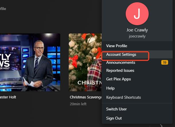 account settings in plex media server