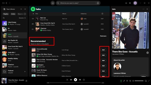 Add recommended songs into collaborative playlist
