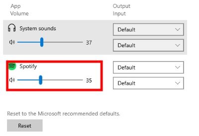 adjust spotify vloume slider in windows settings