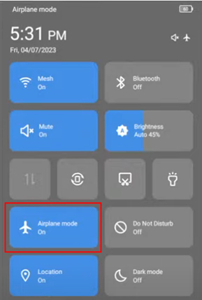 turn on airplane mode android