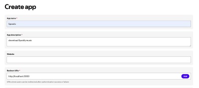 app info in spotify developer dashboard for spowlo