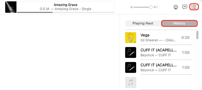 see apple music recently played from history on mac