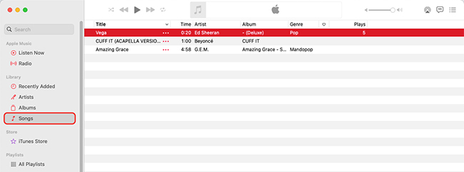 open apple music songs section mac