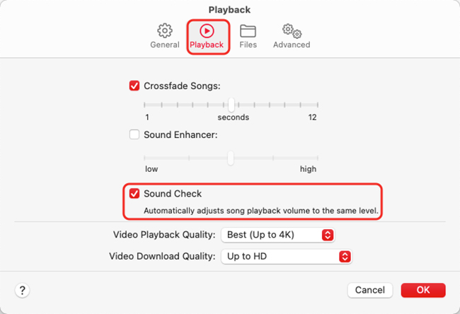 turn on apple music sound check on mac