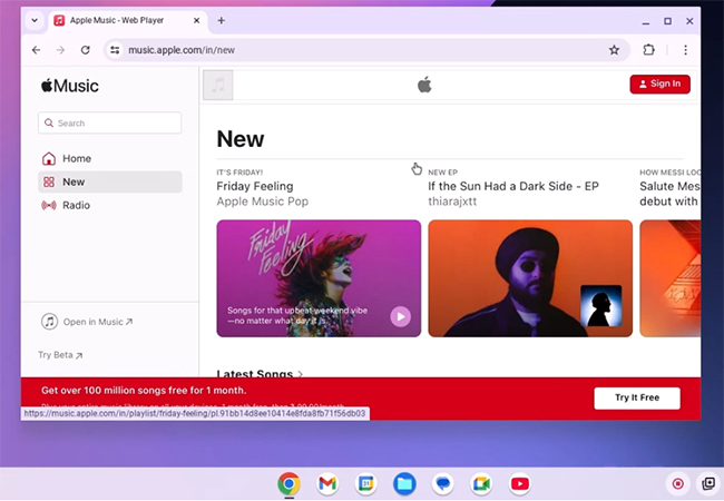 open apple music web player on chromebook