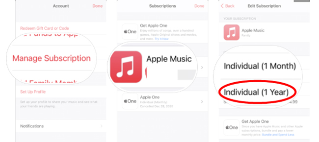 switch to apple music yearly subscription on iphone