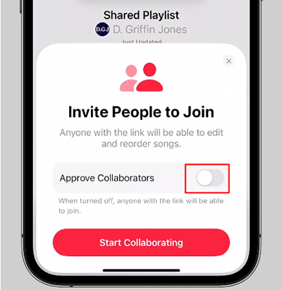 approve collaborators to apple music playlist