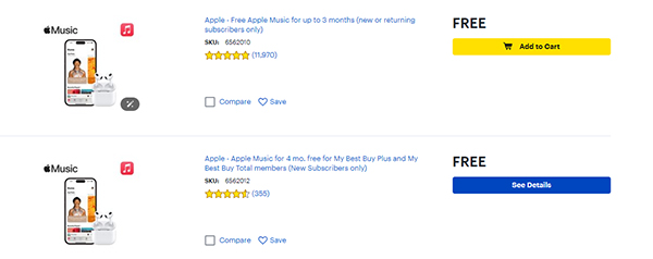 best buy free apple music offer