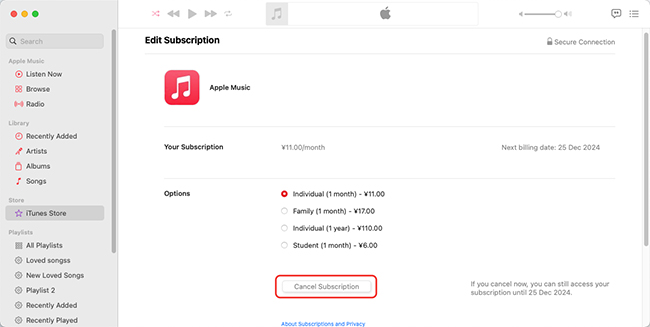 unsubscribe to apple music subscription on mac