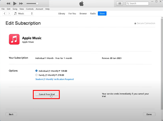 cancel apple music subscription on pc