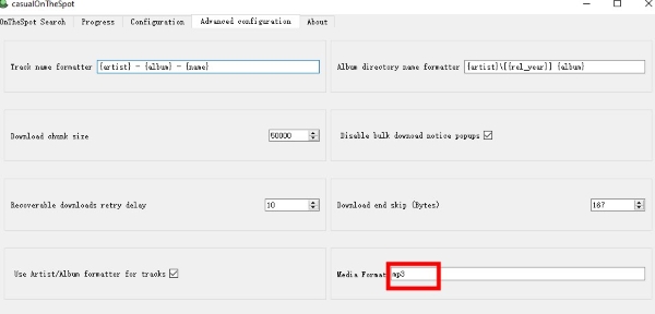 change output formats under advanced settings