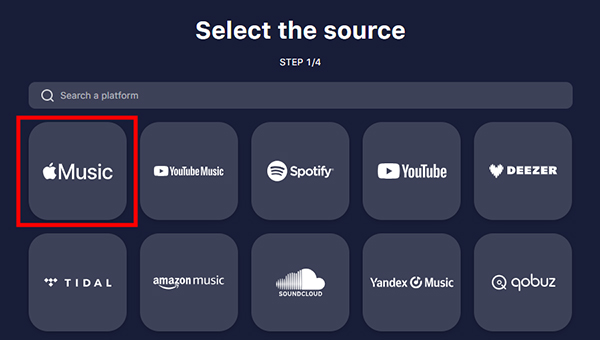 choose apple music as source tunemymusic