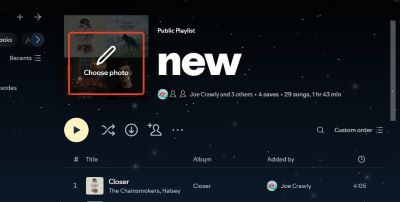 choose pencil icon when changing spotify playlist cover