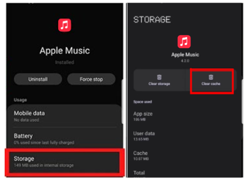 clear apple music cache to fix apple music crashing andriod