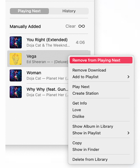 clear apple music queue on mac