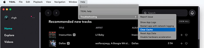 clear tidal cache on mac