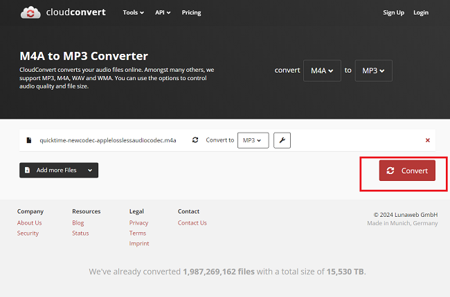 online convert m4a into mp3 with CloudConvert