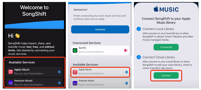 connect apple music and spotify on songshift