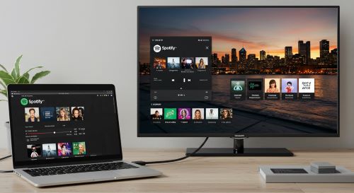 connect spotify to sharp tv via hdmi cable