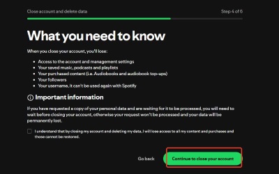 continue to close spotify account