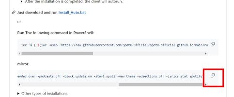 Copy command line to install SpotX