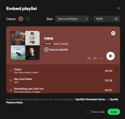 copy spotify embed playlist code