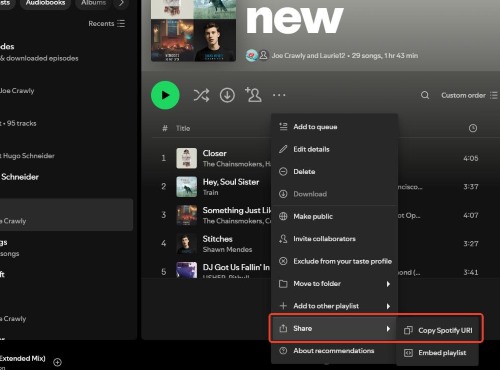 copy spotify uri on desktop