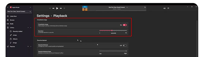 enable apple music crossfade on pc