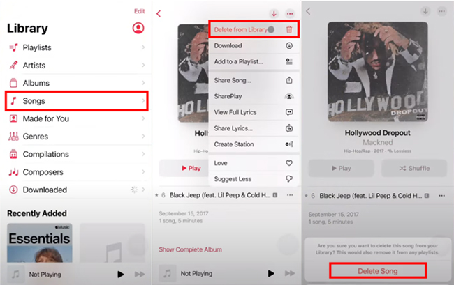 delete songs from apple music on iphone