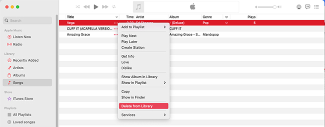 delete apple music songs on mac