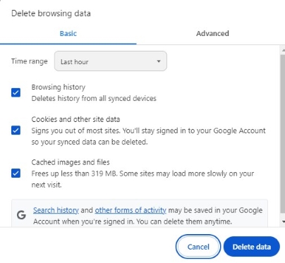 delete browsing data on chrome