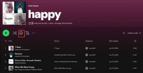 download arrow under spotify playlist profile