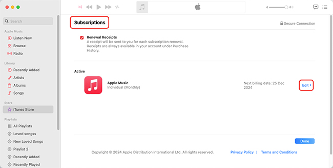 edit apple music subscription