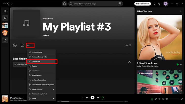 Edit details of Spotify playlist on desktop
