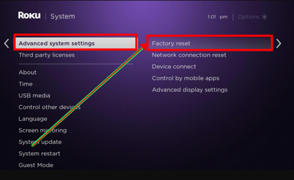 factory reset roku tv