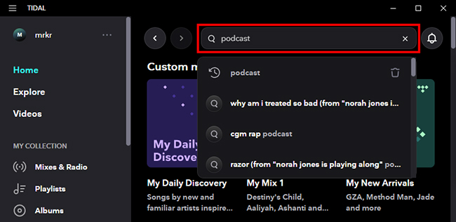 find podcast on tidal