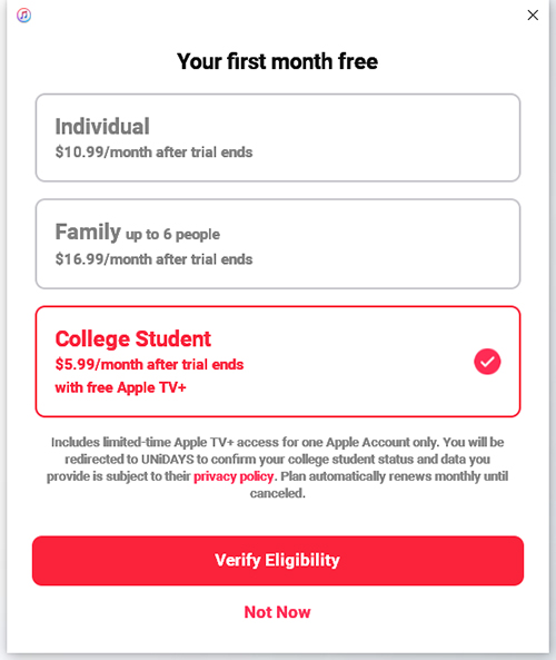 free apple tv plus apple music student plan