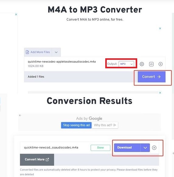 FreeConvert change m4a to mp3 online