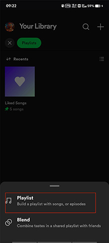 Hit plus icon on top in Spotify app