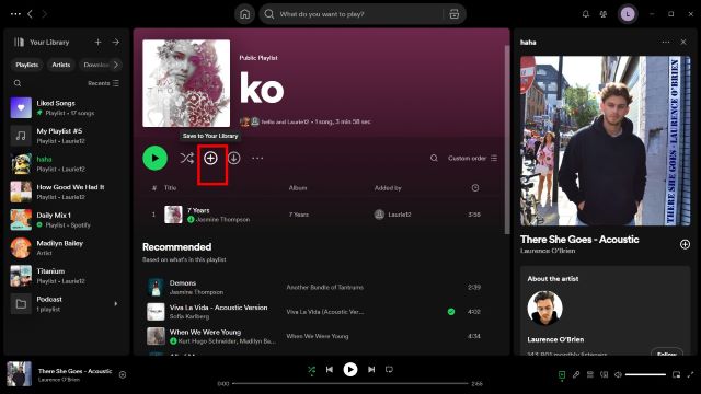 Add playlist into Spotify library