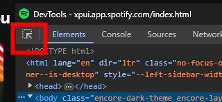 icon in spotify dev view to select and locate element