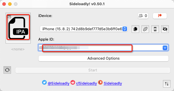 input apple id and select ipa files