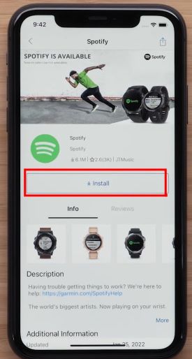 install Spotify from Connect IQ store