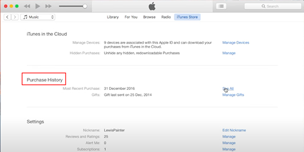 view itunes purchase history on mac