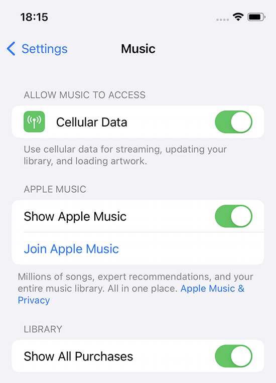 join apple music in settings app iphone