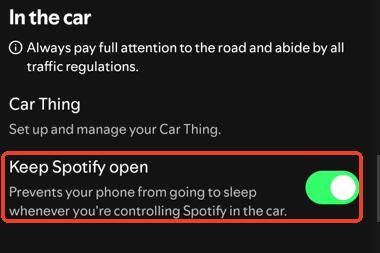 keep spotify open in car mode on spotify