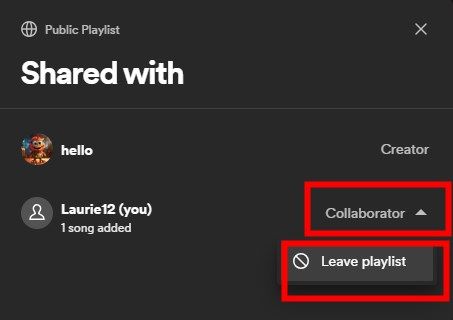 Leave collaborative playlist on desktop