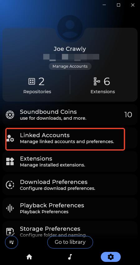 linked accounts option in soundbound