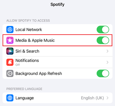 media and apple music setting on iphone